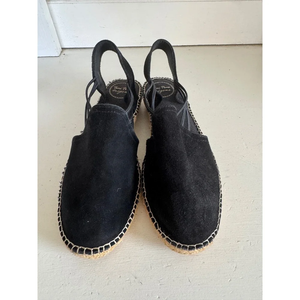 Toni Pons Nuria black suede espadrille sandals size 39 (their US8)